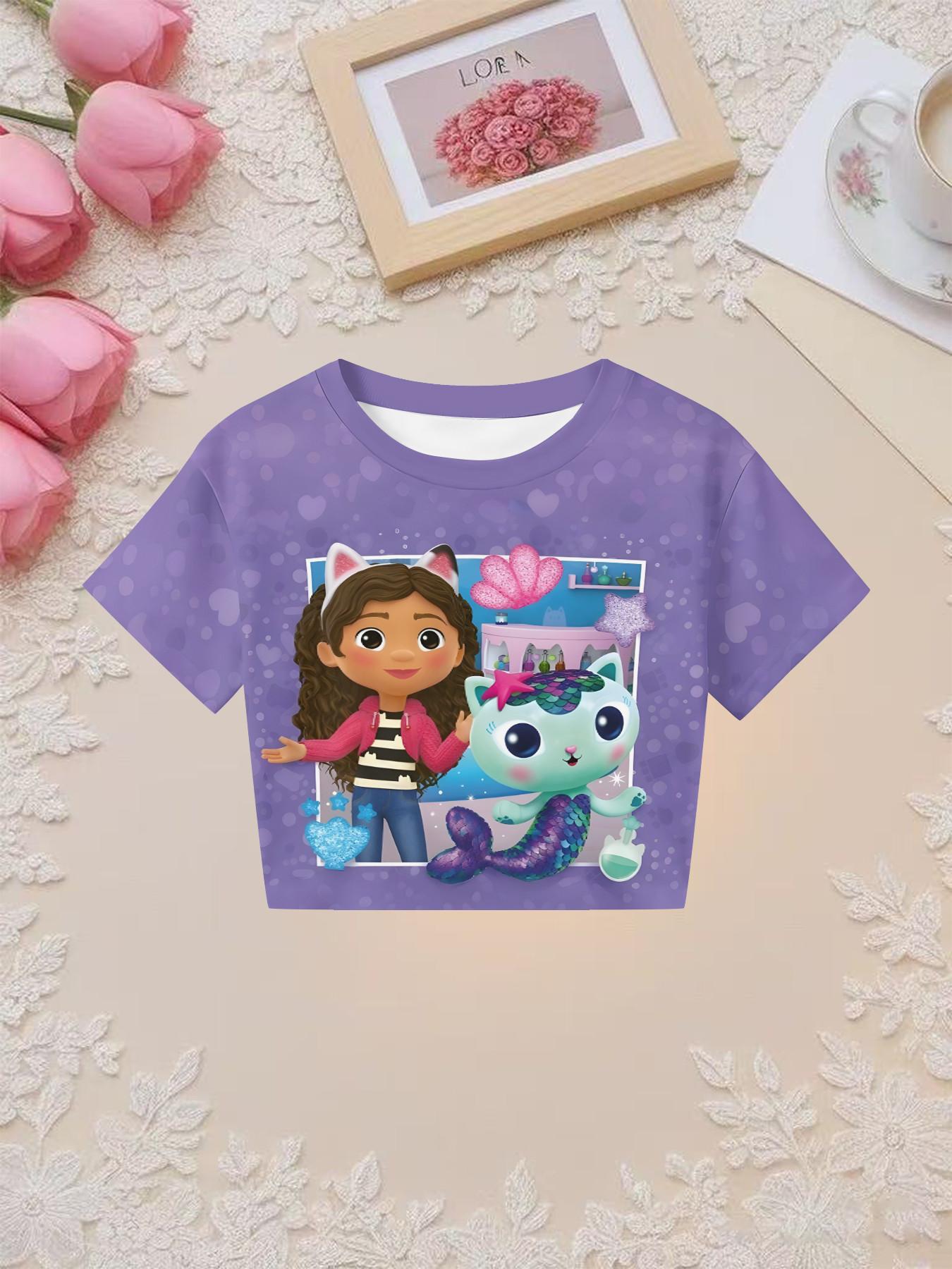 Girls' 3D Set, Polka Dot Barbie Doll Mermaid Cat Print, Outdoor Wear, Gift Idea, Cute and Trendy Fashion for Kids