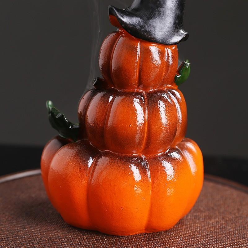 Original Resin Halloween Pumpkin Backflow Incense Burner, European Vintage Ghost Festival Smoke Fountain Incense Holder Decor, Delicate Resin Craft, Slow Downflow Smoke Design, Perfect Desktop Ornament For Home Shop Halloween Party, Ideal Holiday Gift Bir