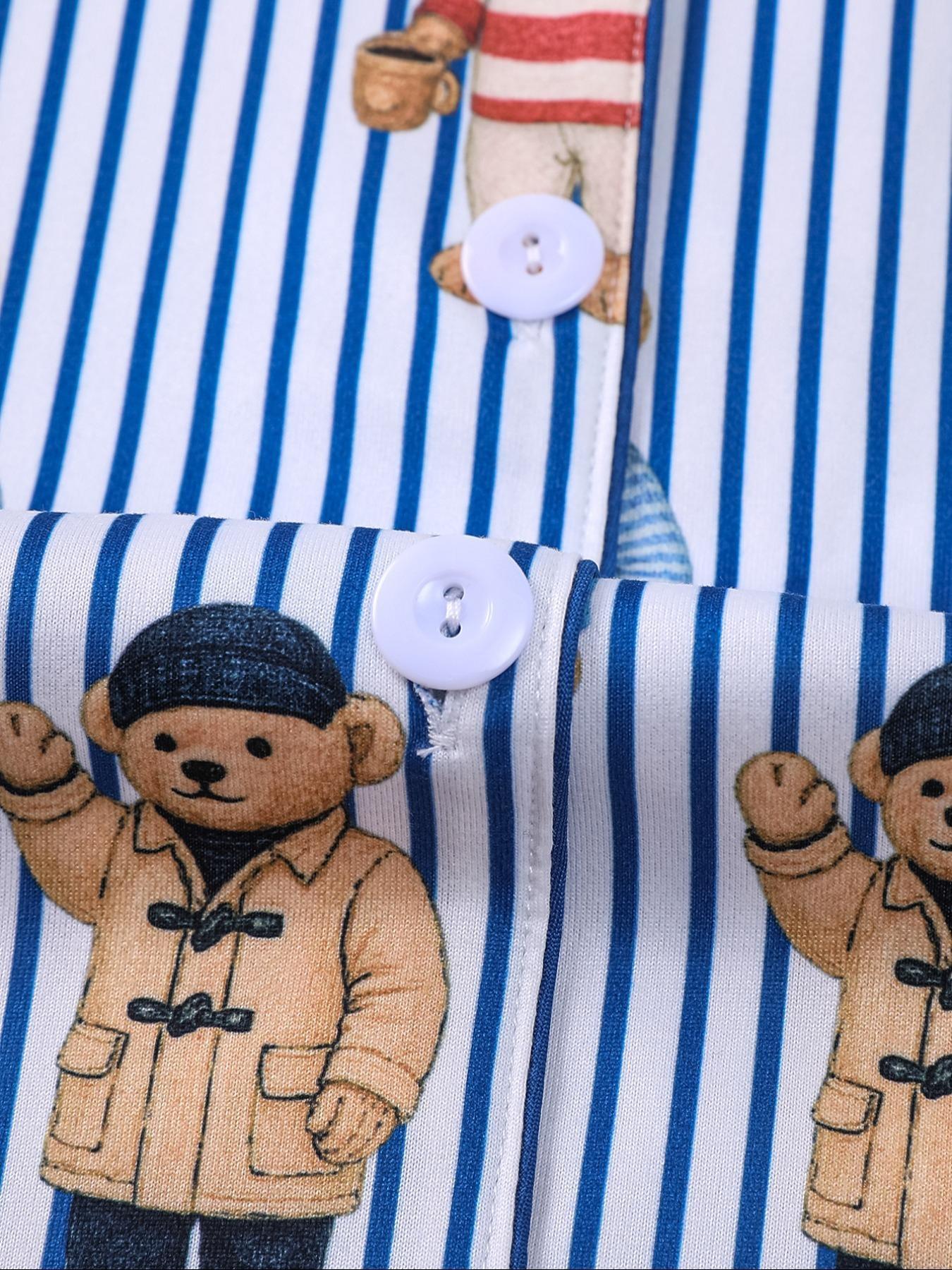 Women's Fall & Winter Pajama Set, Bear Print Sleepwear, Casual Long Sleeve Shirt and Elastic Pants, Soft and Stretchy Fabric