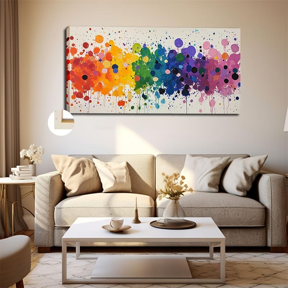 Artistic Retro-Classic Minimalist Abstract Rainbow Watercolor & Oil Painting Print - Large-Format (20x40 / 24x48 Inches) Framed Wall Art Decor, Suitable for Living Rooms, Bedrooms, Home Offices, and Classrooms - Featuring an Interior Solid Wood Frame