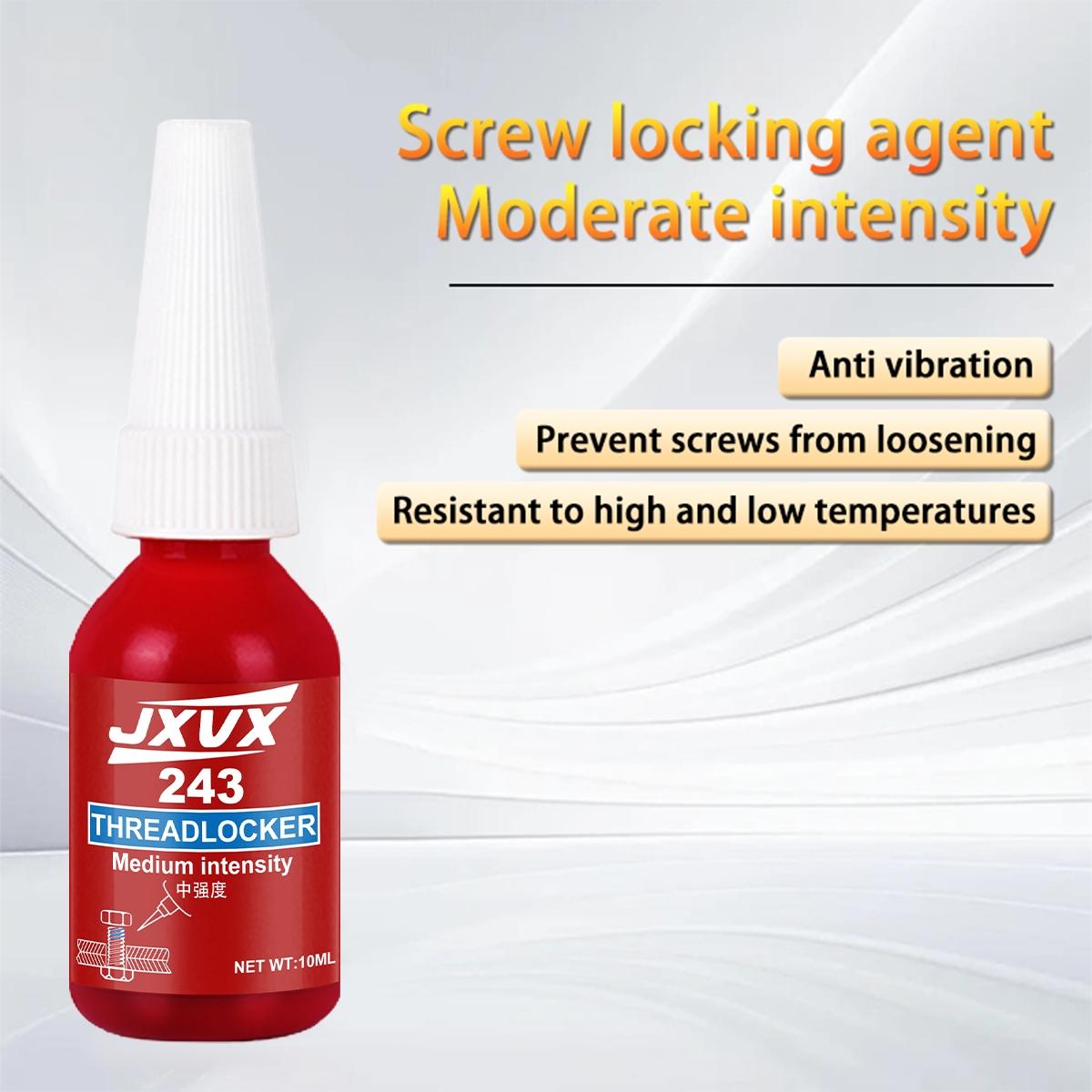 243 Threadlocker. Thread locking adhesive. High‑strength anaerobic glue. Heat‑resistant. Special adhesive for anti‑loosening and fastening. Prevents automobile wheel hub bolts from loosening.