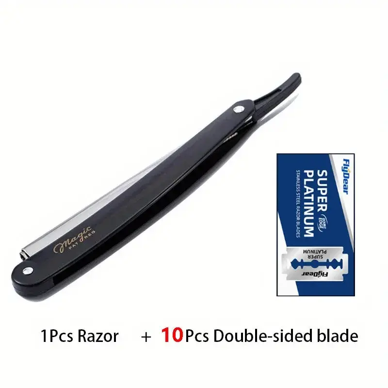 1 professional old-fashioned razor+blade combination hair cutting tool, safe and classic retro stainless steel razor, men's household tool