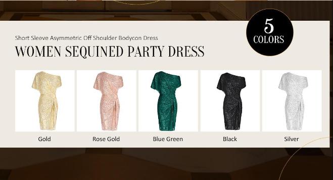 【Delicate Sequin Design】GRACE KARIN Cocktail Dresses for Evening Party One Shoulder Ruched Sequin Dresses