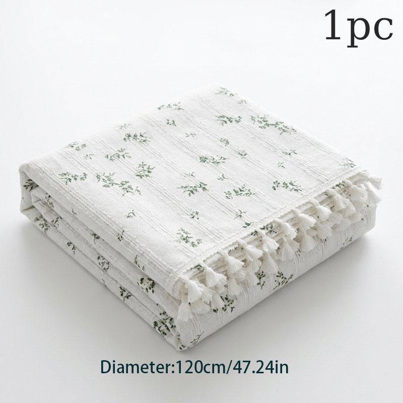 French Style Round Tablecloth, Cream Floral Design, Handmade Fringe Edge, Ideal for Tea Parties, Outdoor Decor, Mother's Day Gift