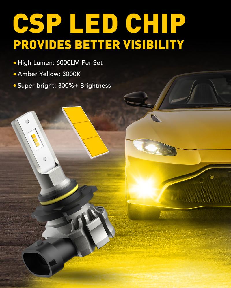 AUXITO 9145 H10 LED Fog Light Bulbs, 6000 Lumens 6500K Cool White Light/3000K Amber Yellow Light, 300% Brightness H10 9140 9045 9040 Led Fog Lights, CSP LED Chips, DRL Replacement for Cars, Pack of 2