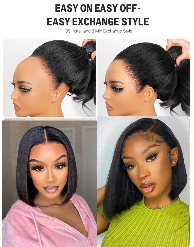 13x4 Glueless BOB Wig Lace Frontal Wig Pre-Everything 220% Ear To Ear Natural Hairline HD Lace Skin Melted Silky Straight Human Hair Wigs With Drawstring