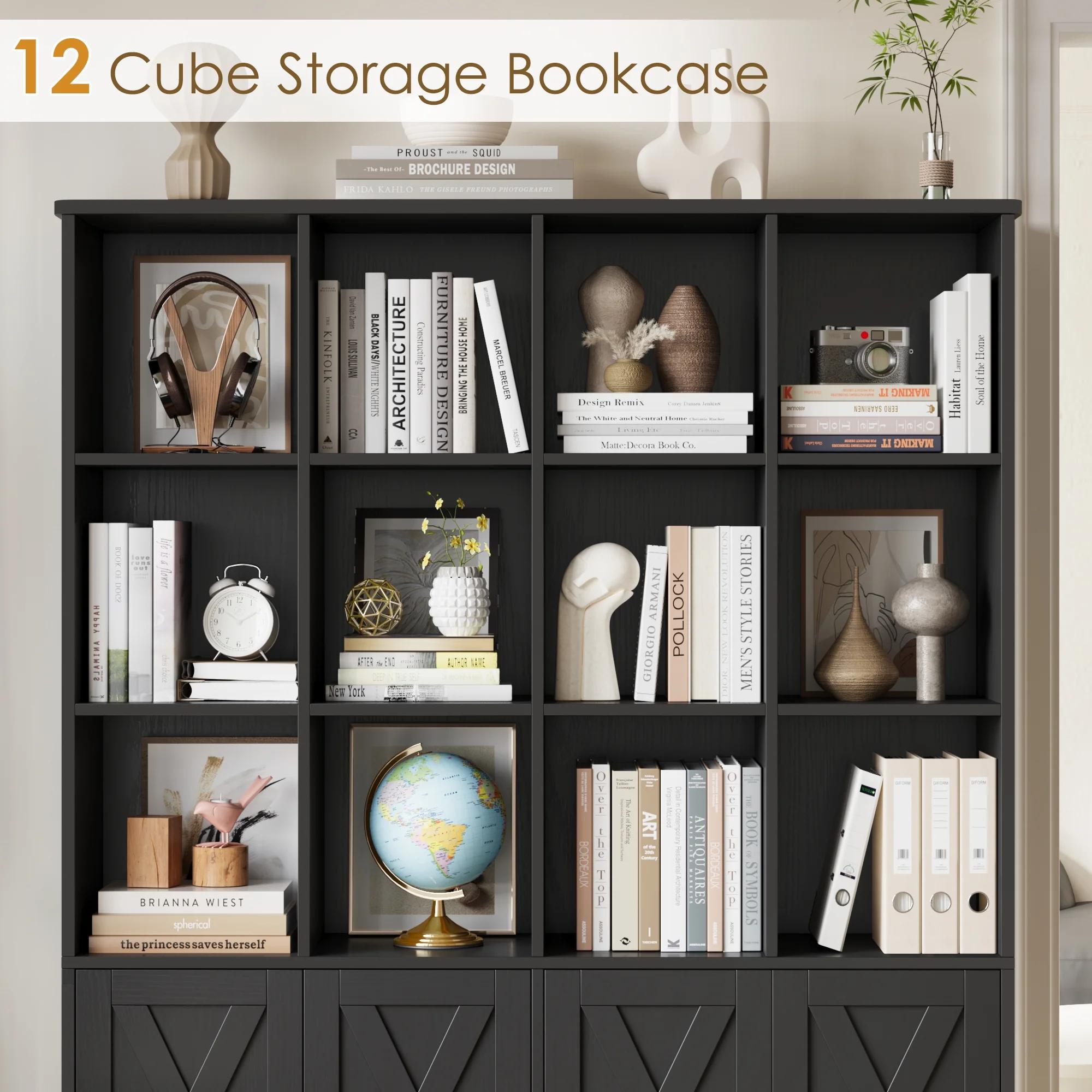 FOTOSOK 47.6" Wide Farmhouse Kids Bookshelf with Storage, Kids Book Shelf for Home Office, Double Wide Bookcase with 4 Doors FOTOSOK 47.6" Wide Farmhouse Kids Bookshelf with Storage, Kids Book Shelf for Home Office, Double Wide Bookcase with 4 Doors