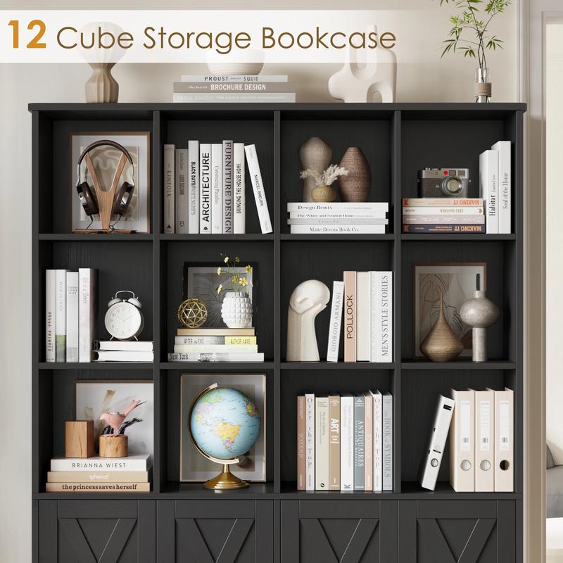 FOTOSOK 47.6" Wide Farmhouse Kids Bookshelf with Storage, Kids Book Shelf for Home Office, Double Wide Bookcase with 4 Doors FOTOSOK 47.6" Wide Farmhouse Kids Bookshelf with Storage, Kids Book Shelf for Home Office, Double Wide Bookcase with 4 Doors