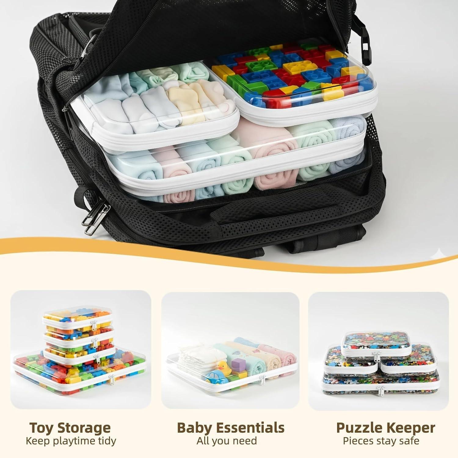 Transparent Plastic Zipper Box, Dual Zipper Hard Bag, Portable Travel Organizer, Cosmetics, Toys, Snacks, 1L+1m+1s, Pet Material