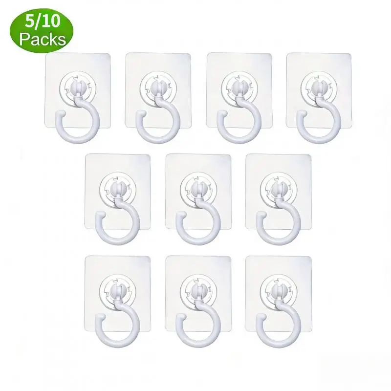 5/10 Pack 360 Degree Rotatable Self-Adhesive Ceiling Hooks, No Drilling Strong Adhesive Hooks, Multi-Purpose Decorative Hooks