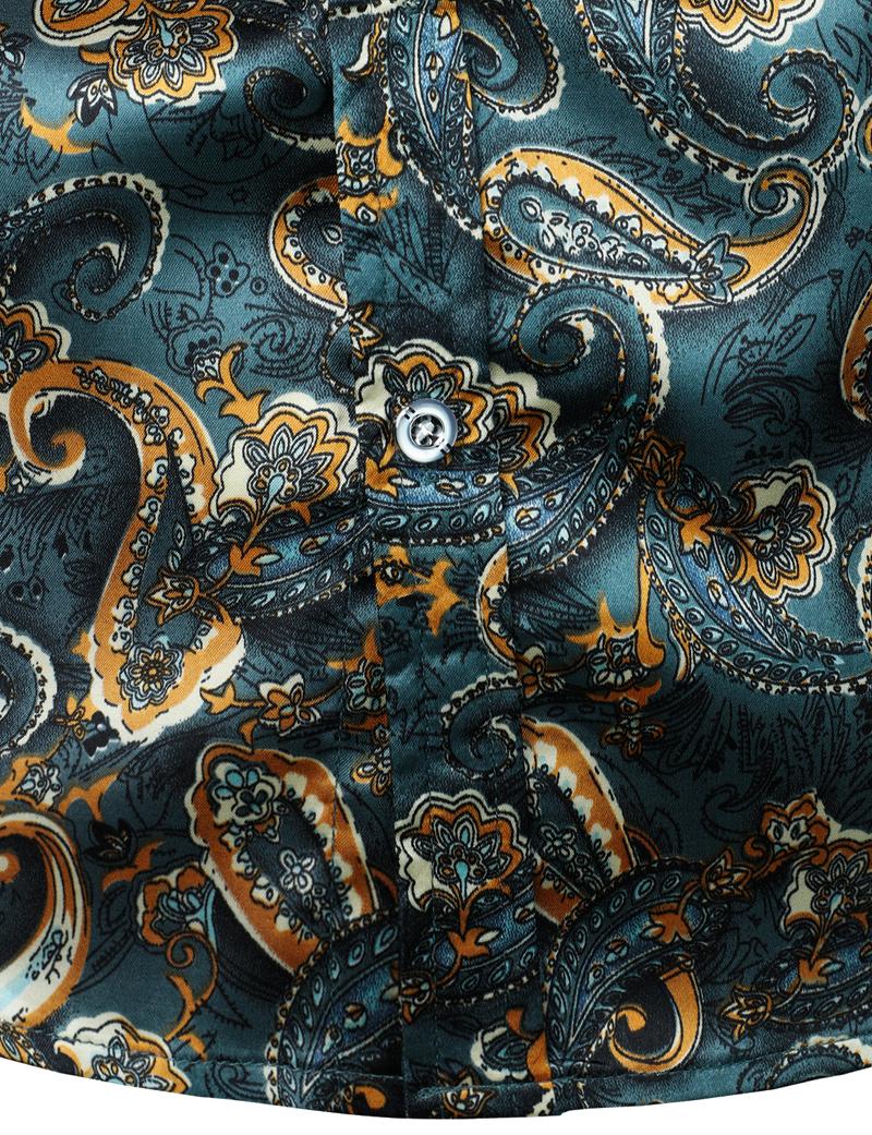 ZEROYAA Men's Hipster Fitted Silk Like Satin Dress Shirt Long Sleeve Button Down Printed Shirt for Party Prom fourth july shirt summer outfits men funny shirts