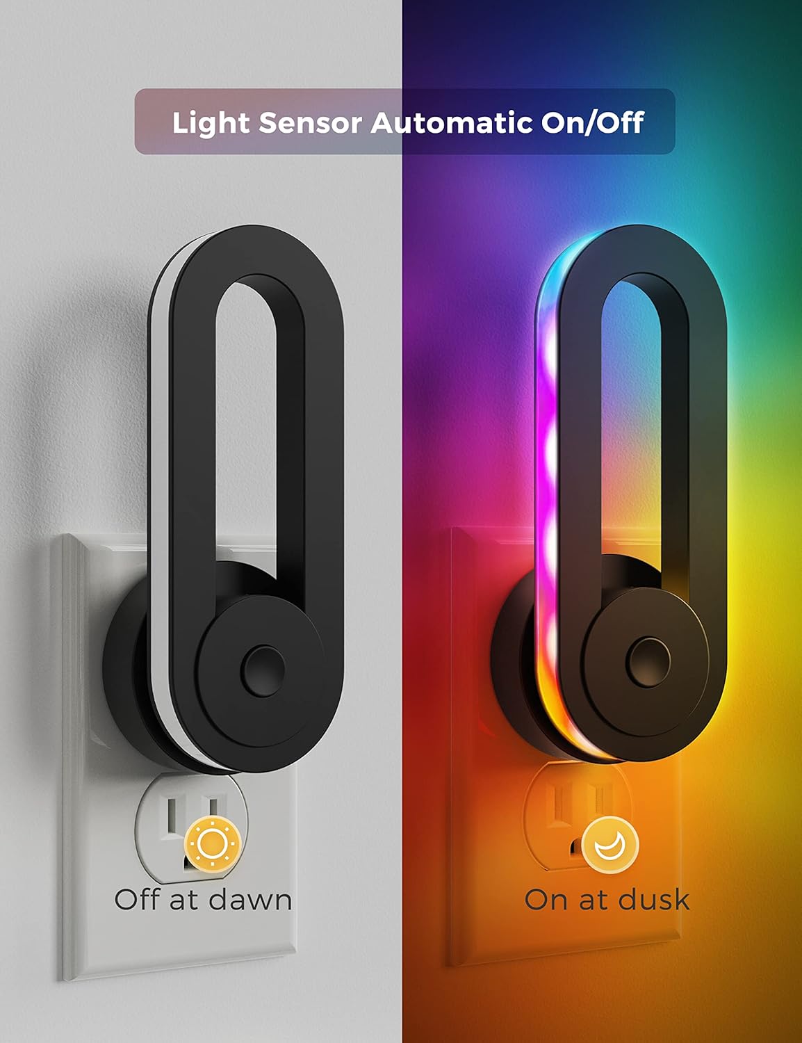 DORESSHOP Rainbow RGB Flowing Night Light with 3 Modes & 180° Rotatable Design Smart Sensor Decorative LED Lamp for Gaming Room Bedroom Nightstand