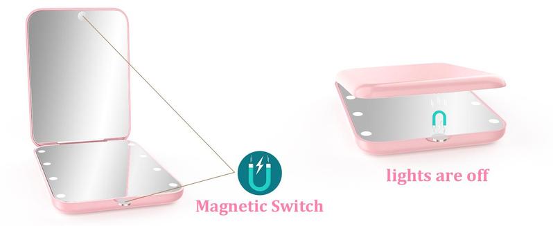 LED Pocket Mirror Travel Mirror with Light 1x/3x Magnification Compact Mirror LED Travel Mirror Lighted Compact Mirror Portable for Handbag, Purse, Pocket, LED Handheld 2 Sided Folding Mirror for Christmas Gift