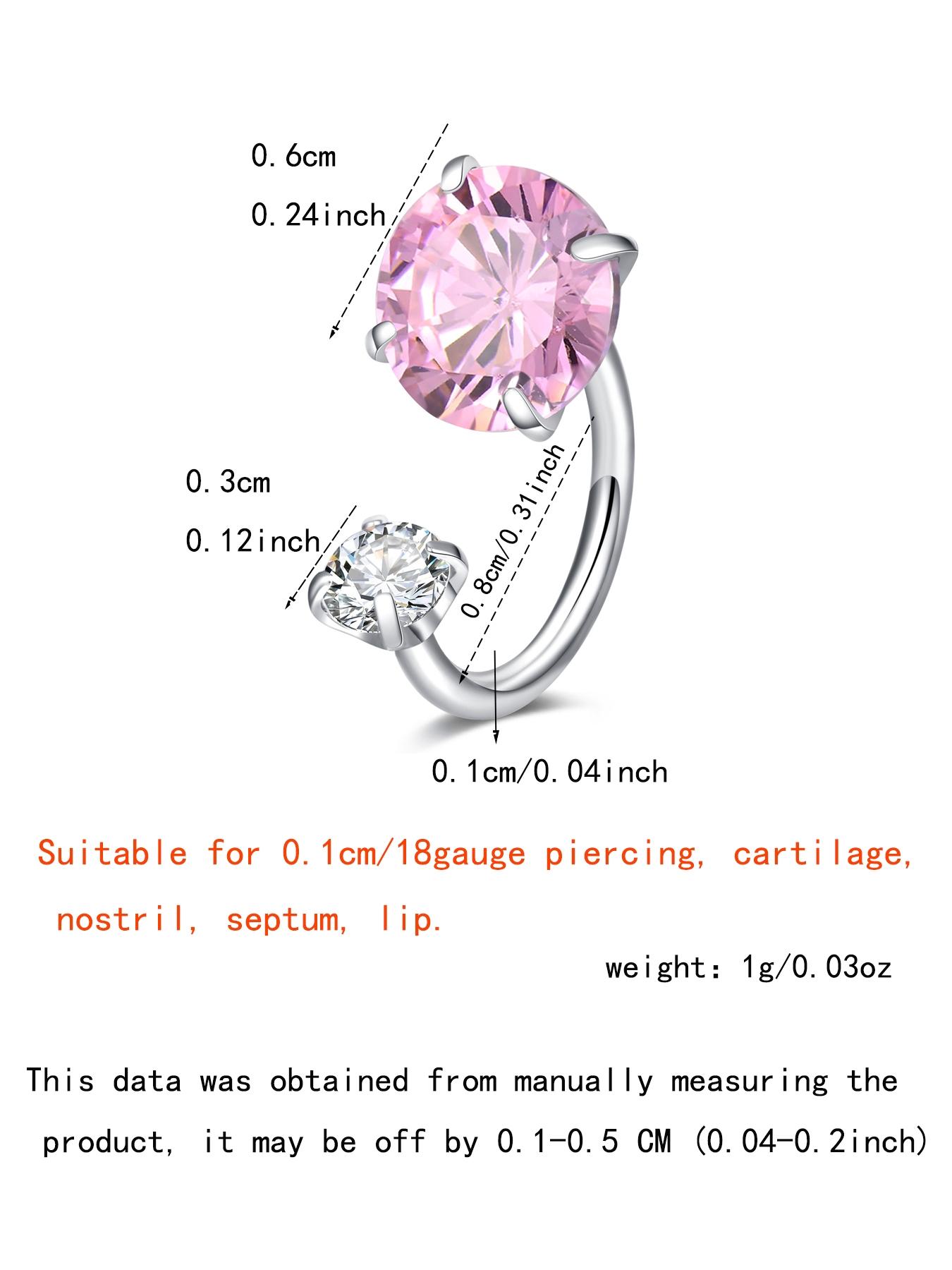 Stylish Horseshoe Earrings 18 Gauge Nose Ring, 6mm/3mm CZ Internal Thread Jewelry, Stainless Steel Hypoallergenic Cartilage Earrings Helix Piercing Septum Lip Ring Multipurpose