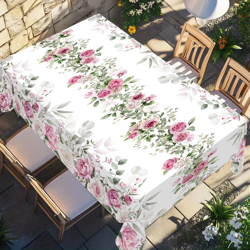 Rectangular Spring Summer Tablecloth, Beautiful Floral Rose Pattern, Home Kitchen Dining Room Decor, Easter Picnic Table Cover and Holiday Celebrations