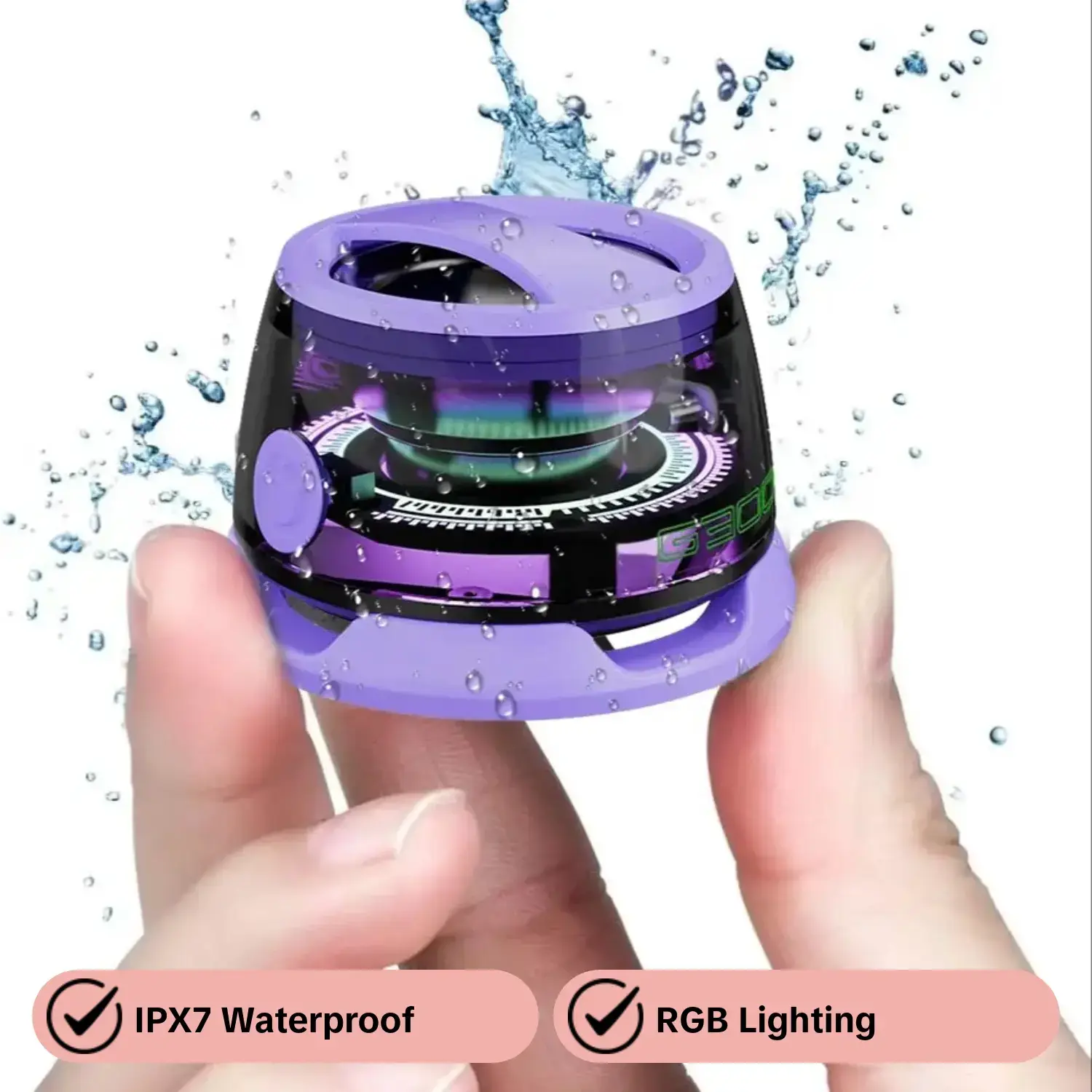 G300 Portable Wireless Bluetooth Speaker, Compact Waterproof IPX7 Speaker with Colorful Light, Long Playtime Wireless Speaker for Home, Outdoor, Party, Beach, Mobile, Audio, Speaker System