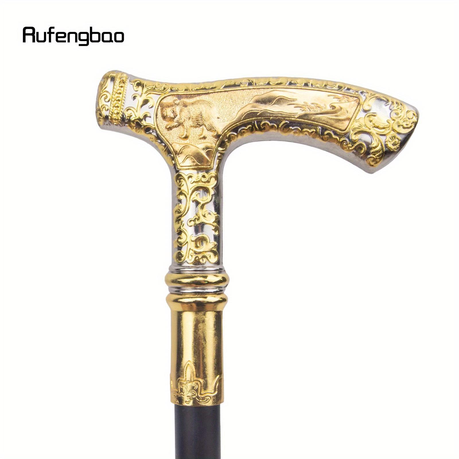 Golden White Luxury Bear Handle Walking Cane Fashion Decorative Walking Stick Gentleman Elegant Cosplay Cane Knob Crosier 90cm