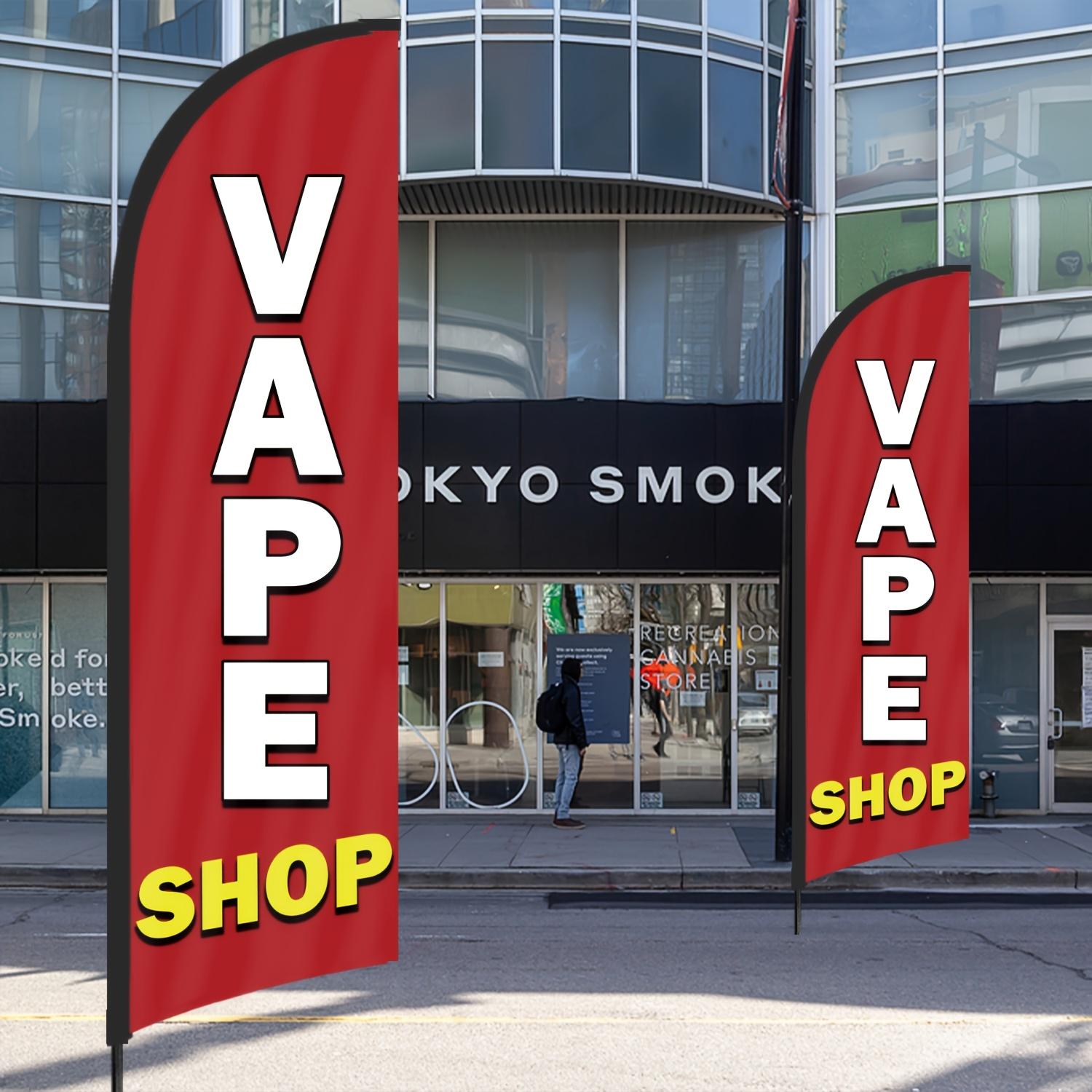 Vape Shop Flag, Beach Flag for Vape Shops, Polyester Advertising Flag, Includes Flag Pole and Ground Stake, Vape Banner Decoration