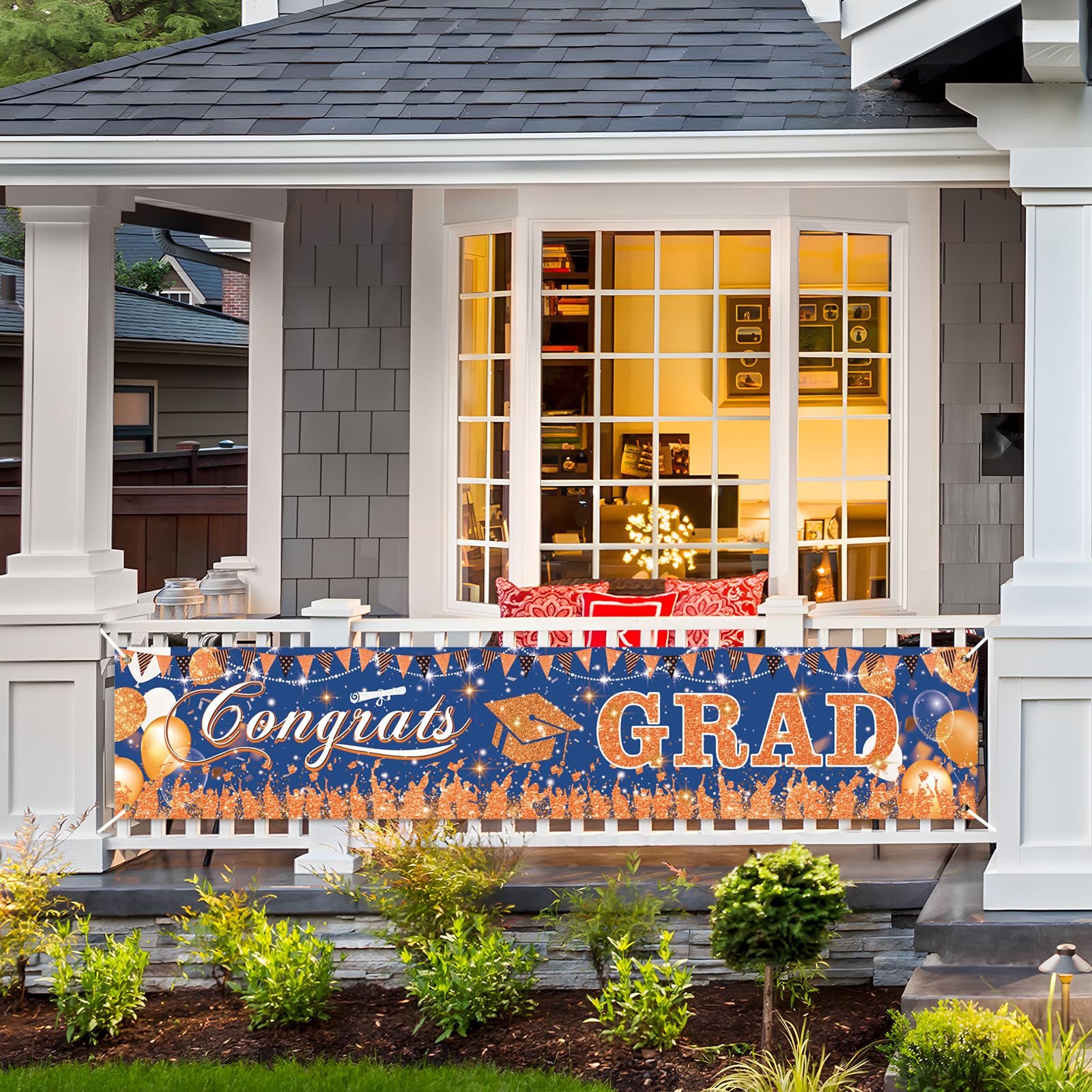 Blue and Orange “Congratulations” 2026 Graduation Banner | Blue and Orange Graduation Decorative Banner | 2026 High School Graduation Party Banner