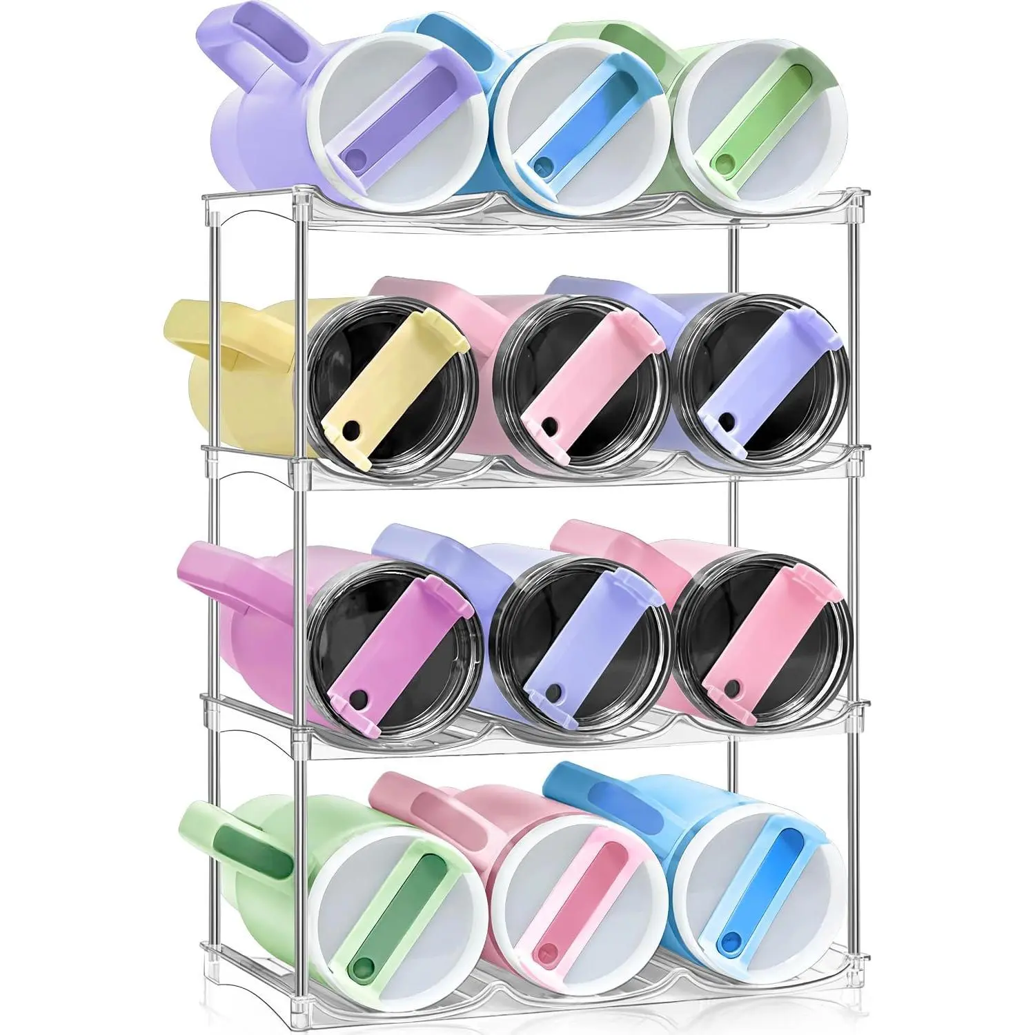 Spaclear Large Compartment Water Bottle Organizer, 4 Pack | Stackable Water Bottle Holder for Stanley Tumbler 40oz, Tumbler Organizer for Kitchen Cabinet Pantry Organization and Storage