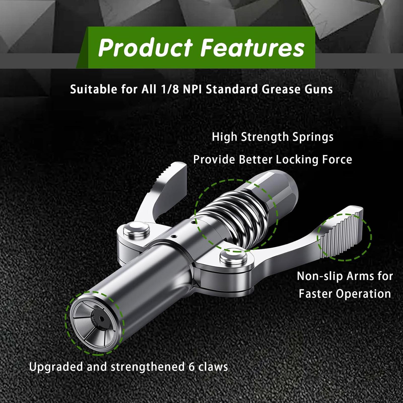 12,000 PSI High Pressure Grease Nozzle Fittings,Compatible With All 1/8" NPT Grease Guns,Grease Joint Fittings,Grease Gun Coupler,For greasing all machinery and equipment filling.
