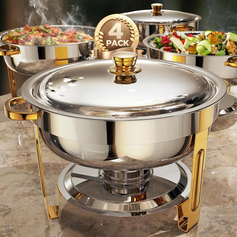 5.5QT/ 9QT Stainless Steel Chafers Chafing Dish Plates Set for Buffet Server Warmer Party-Ready Perfection Full Size Pots Kitchenware Food Warm Cookware Safe Rolled Edge Design Superior Heat Retention Birthdays Weddings