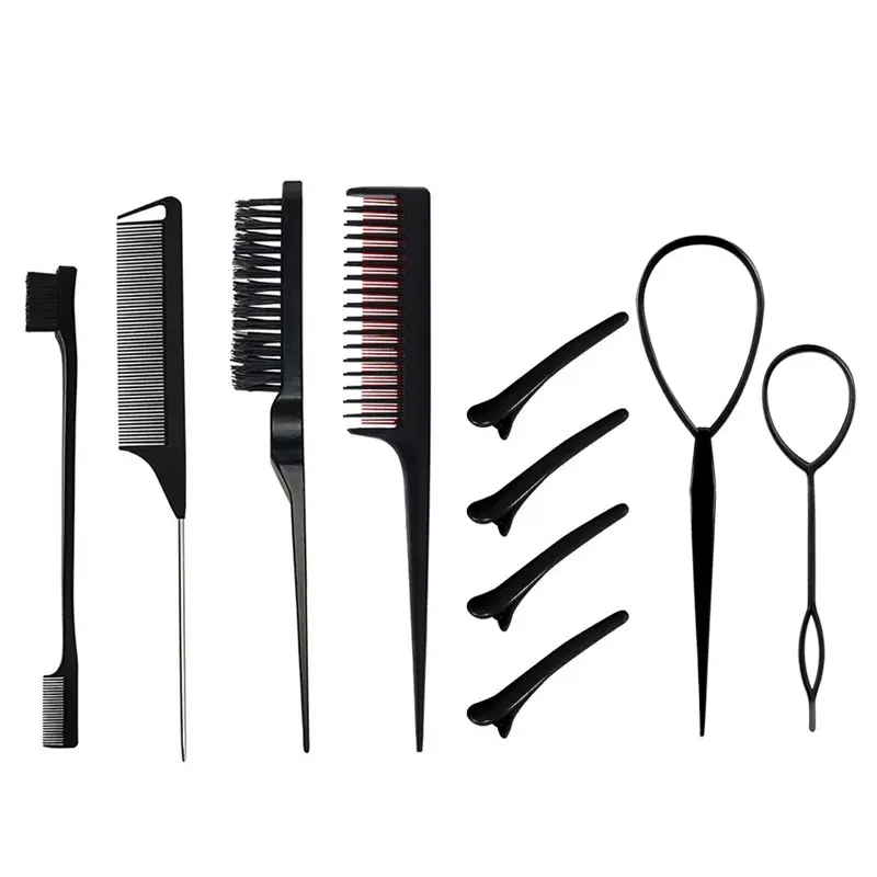 10pcs Professional Hair Styling Kit, Styling Tools, Manual Braider, Tail Comb, Edge Brush, Hair End Tool, Weaving Ring, Hair Accessory, All Hairstyles