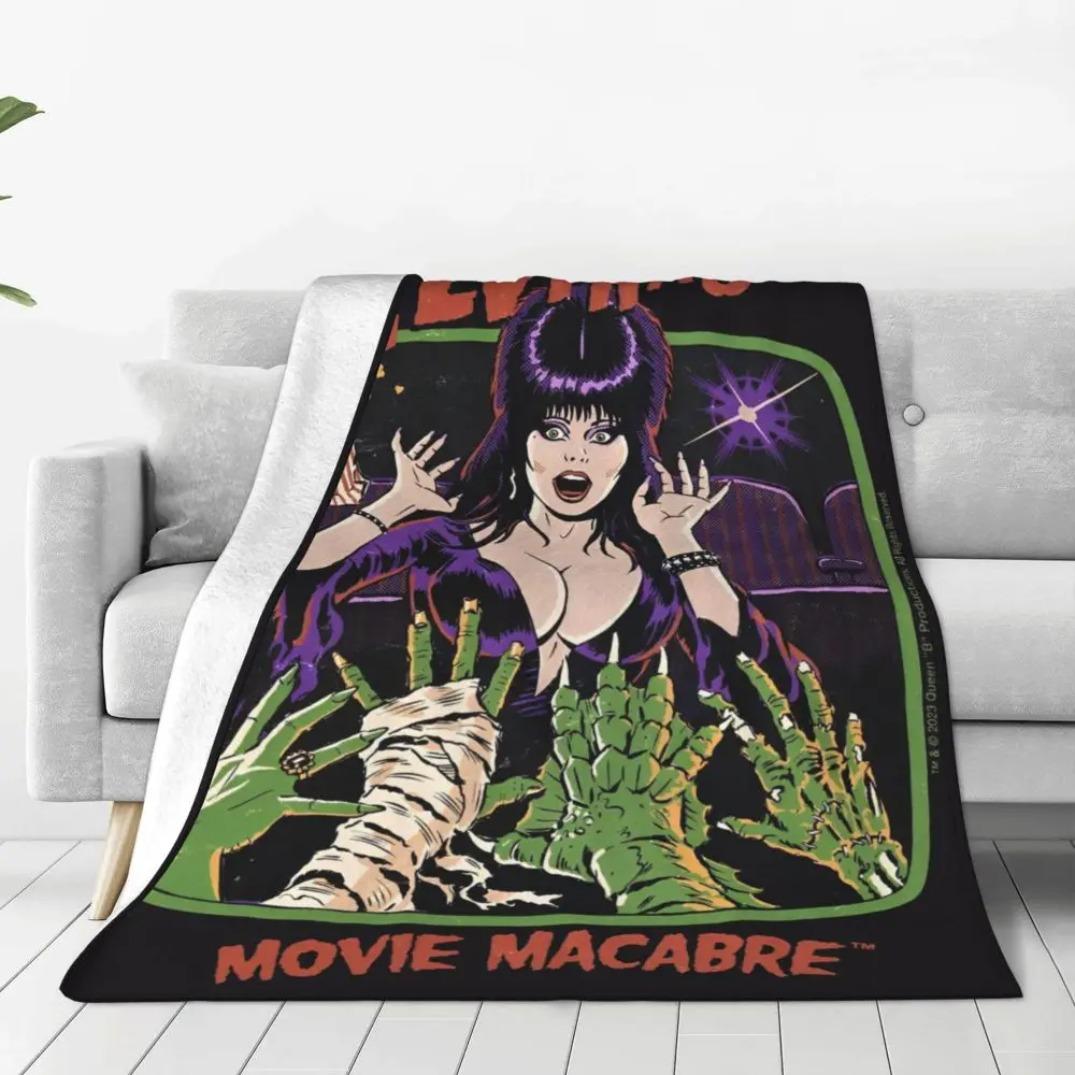 E-Elvira Mistress Of The Dark Movie Flannel Blanket Horror Comedy Soft Throw for Couch Bed Bedspread Sofa Cover – Kids Blanket & Adult Blanket Halloween Gift Spooky Home Decor
