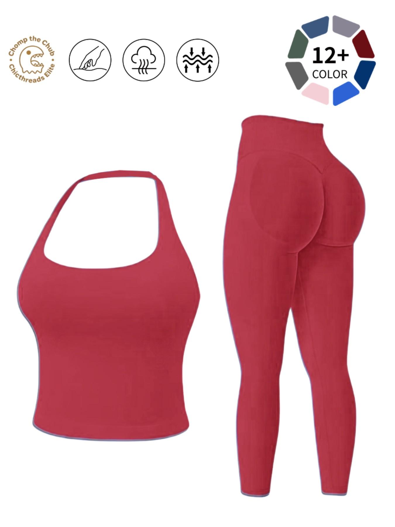 Halter Neck Backless Yoga Set - 12+ Colors, Seamless 2-Piece Workout Outfit with Butt Lifting Leggings, Buttery Soft & Squat-Proof for Gym, Yoga & Everyday Wear, Backless Gym Clothes, Workout Sets, Seamless Sport Clothing