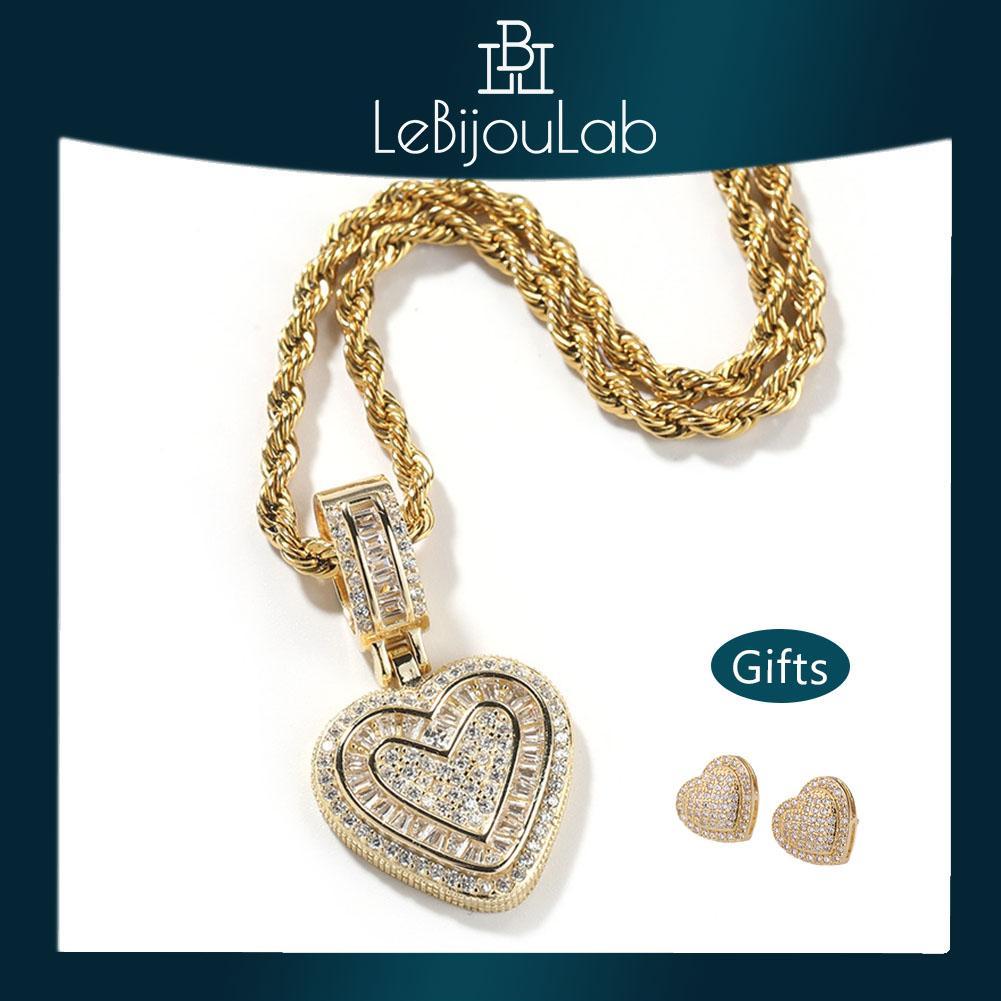 [LeBijouLab] 2026 Viral Golden (18K Gold Plated) & Silver Iced-Out Bling Heart Necklace w/ 20inches or 24inches Stainless Steel Rope Chain | Holiday Gift | Christmas Gift | Gifts for Girlfriend | Gifts for Wife | Gifts for Boyfriend C