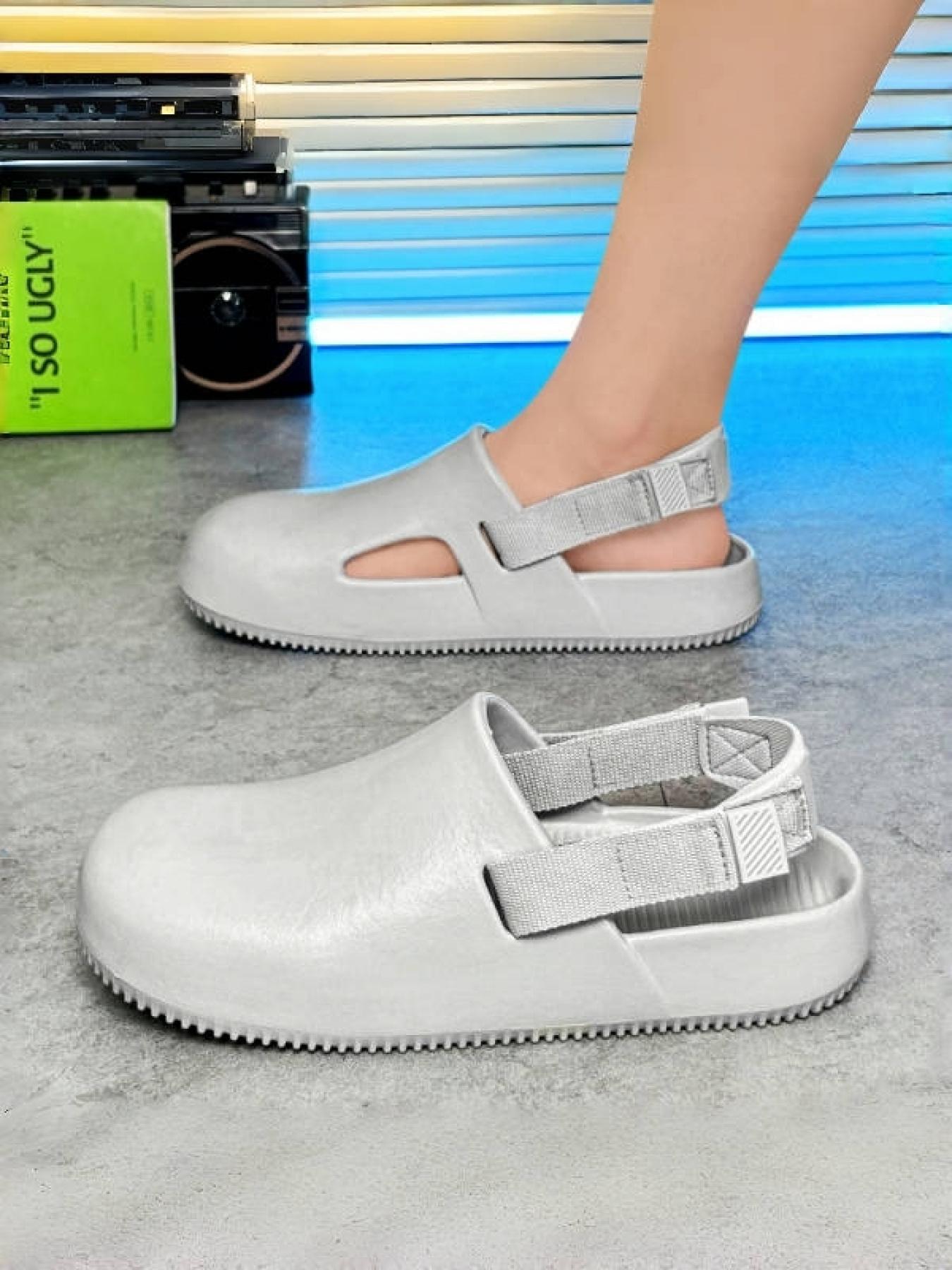Unisex Gray Strap Toe-Cap Slides: Anti-Slip Thick Sole, Summer Outdoor Beach Shoes