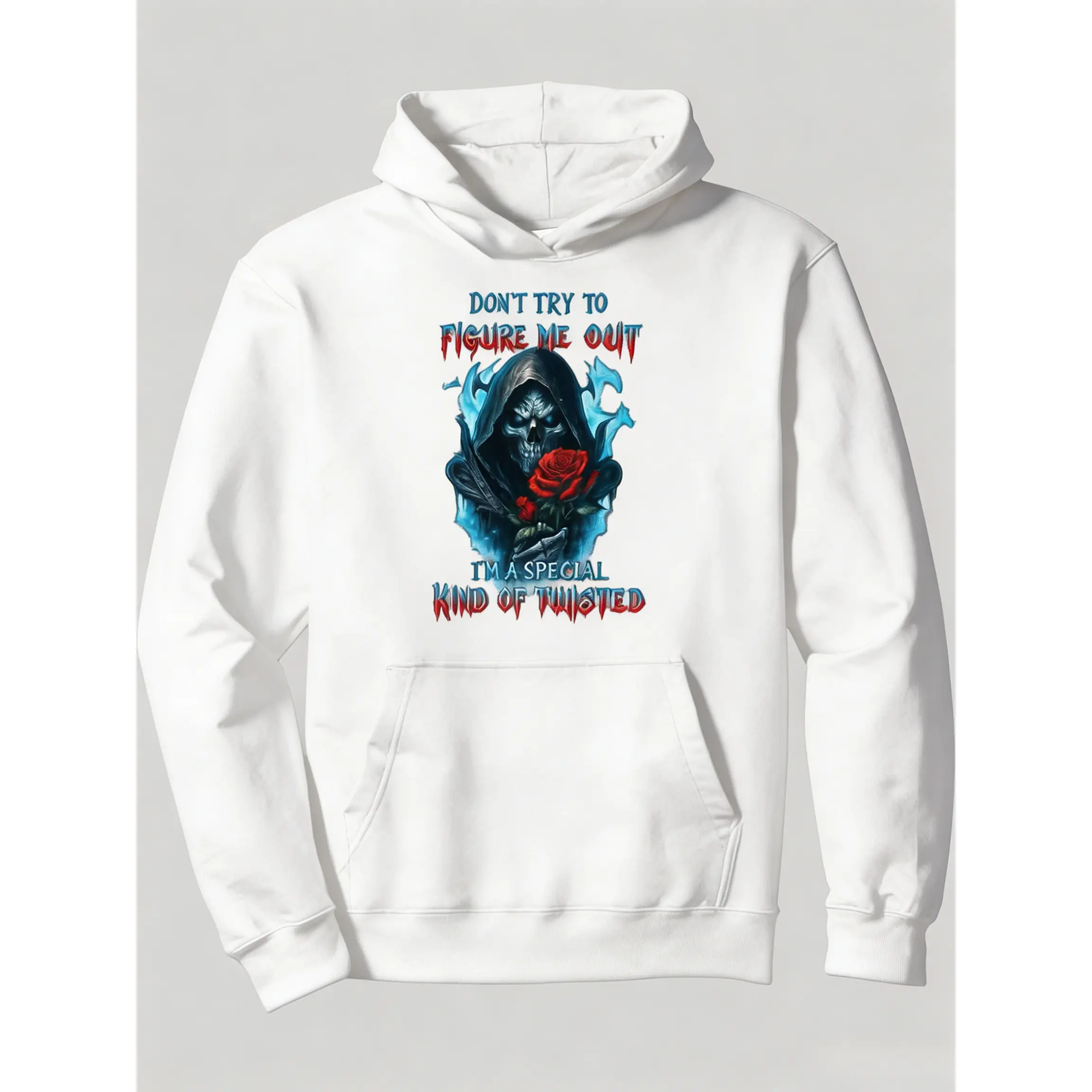 1pc Dark Grim Reaper Holding Red Roses Print Casual Hoodie |   Fleece, Long Sleeve, Medium Stretch Fabric, Perfect for Spring/Fall, Ideal Birthday or Holiday Gift for Men