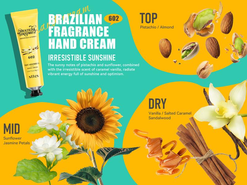 Sttes Fragrance Hand Cream 602#608#701# (3.17 fl.oz / 90g) – Gourmet Fragrance (Caramel Vanilla + Dragon Fruit + Roasted Nuts) Mineral Oil Free |