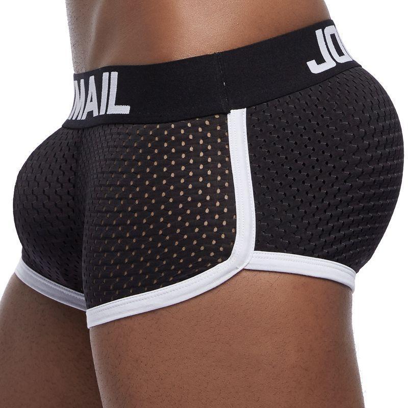 Boxer Mens Package and Butt Padded Underwear Enhancing Trunks Mesh Breathable with Hip-up Enhancing Removable Front and Hip Pads