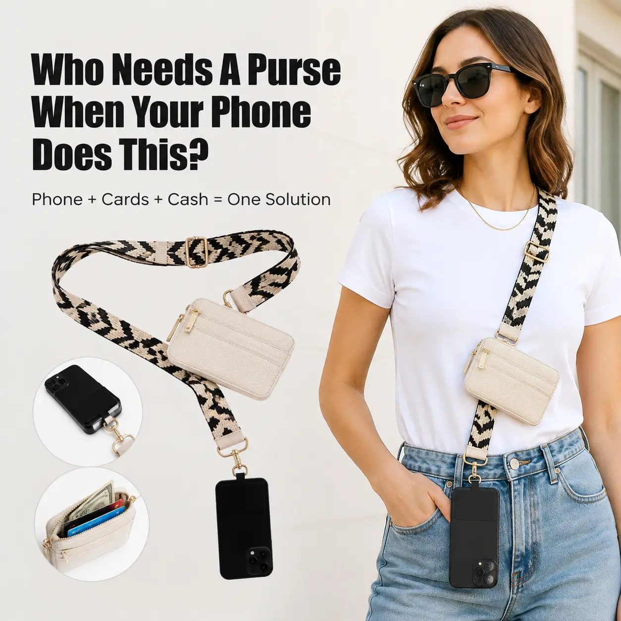 Modern Clip & Go Crossbody Cellphone Holder Lanyard with Built-In Zipper Wallet Pouch, Adjustable Wearable Strap & Heavy-Duty Charm, Secure Safe Phone Decoration Accessory for Grocery Shopping & Roller Coasters
