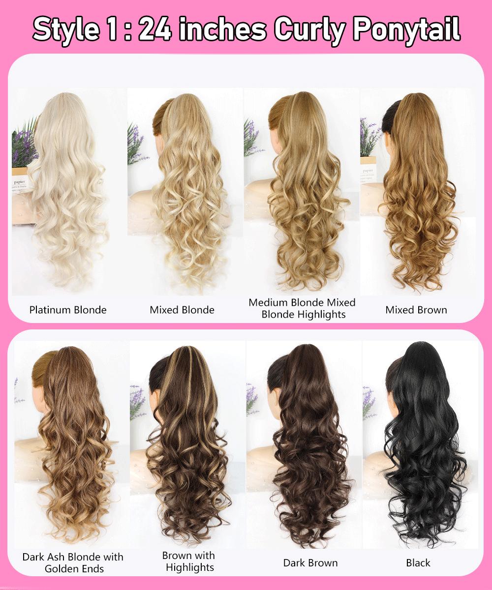 ALXNAN 24'' Long Wavy Claw Ponytail Extension Curly Wavy Pony Tail Clip in Claw Hair Extension Synthetic Hairpiece for Women Ideal for Any Occasion