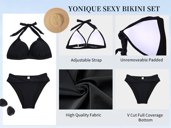 Yonique Women Girls Two Piece Bathing Suits Push Up Bikini Set Halter Swimsuit Swimming Clothing Vintage Swimwear