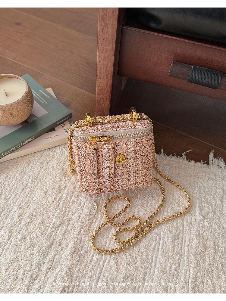 Korean Style Tweed Box Crossbody Bag | Elegant Light Luxury Shoulder Purse | Versatile Chic Handbag for Women