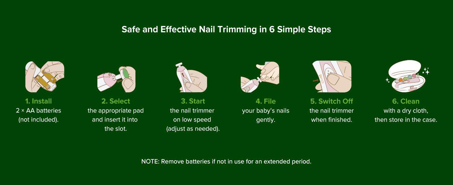 haakaa Baby Nail Trimmer Electric, Safe Baby Nail Clippers, Baby Nail File Kit Manicure Set, Trim Polish Grooming kit for Newborn Toddler or Adults Toes Fingernails, 6 Grinding Heads and LED Light, Portable