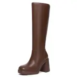 Athlefit Women's PU Leather Platform Boots - 3.15-inch Chunky Heel, Square Toe, Side Zipper, Comfortable Sole, Stylish Fashion Booties tiktokshopbacktoschool,back to school,back to school haul