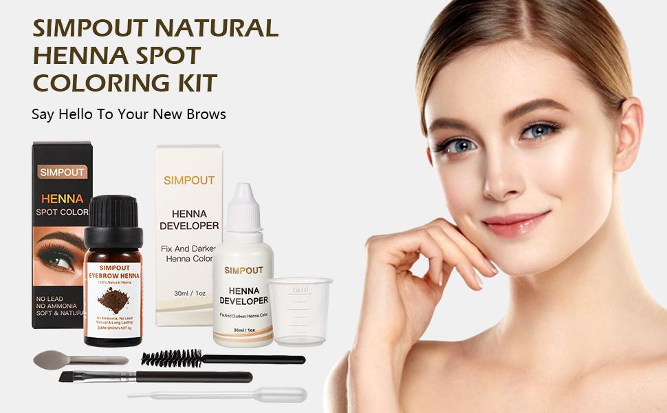 Simpout Henna Brow Tint Kit，New Eyebrows for girl,  Spot Color Henna Powder with Developer Kit, 100% Natural Root Touch Up, Professional Mehendi Brow Tint Kit for Salon & Home DIY, Plant-based, Vegan, Cruelty-free Makeup Springtok Outdoorfun Cosmetic