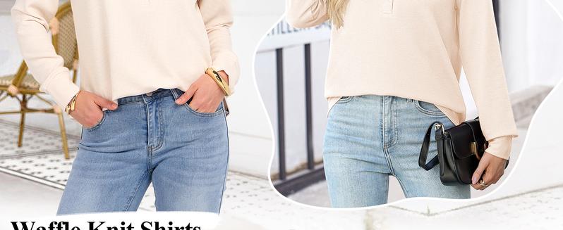 ANRABESS Women's Long Sleeve Waffle Knit Shirts Dressy Casual Loose Button Up V Neck Henley Tops 2025 Fall Basic Tee Blouse