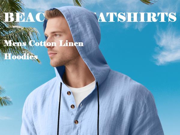 Men's Casual Long Sleeve Hooded Linen Shirt, Loose Fit Beachwear, Comfortable Breathable Spring Summer Vacation Clothing, Durable Daily Use