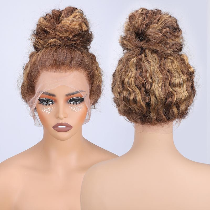 Pizazz Hair 4/27 Highlight Ombre Color 360 Full Lace Frontal Water Wave Glueless Wig With Invisi Drawstring Pre-bleached Knots  Human Hair Wig