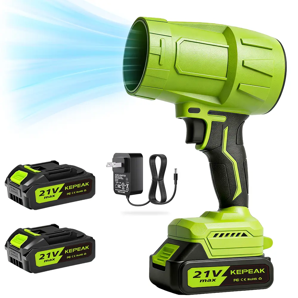 Electric Cordless Air Duster Blower, Leaf Blower with 2 Batteries, Variable Speed Turbo Jet Fan for Car Drying, Keyboard Cleaning and Outdoor Use
