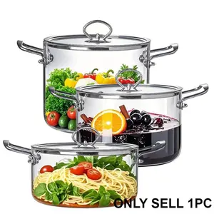 Large Capacity Glass Pot with Lid,1 Count Stainless Steel Handle Cookware,Clear Glass Pasta Pot, Cooking Pot for Home Kitchen, Stew Pot, Kitchen Pots