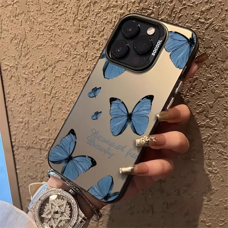 Phone Case: Butterfly Pattern Luminous Case Black Color with Blue Butterflies And Welcome to My Butterfly Text for iPhone 17 Pro Max iPhone 17 Pro iPhone 17 Plus iPhone 17 iPhone 16 Pro Max iPhone 16 Pro iPhone 16 Plus iPhone 16