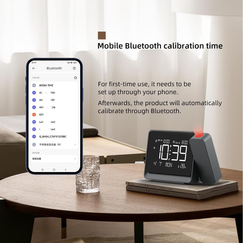 Multi-Functional Projector Alarm Clock with Date & Time Display, Focus Adjustment, Bluetooth-compatible Connectivity, Temperature Monitor, USB Port, Adjustable Backlight, Home Decor, Digital Alarm Clocks