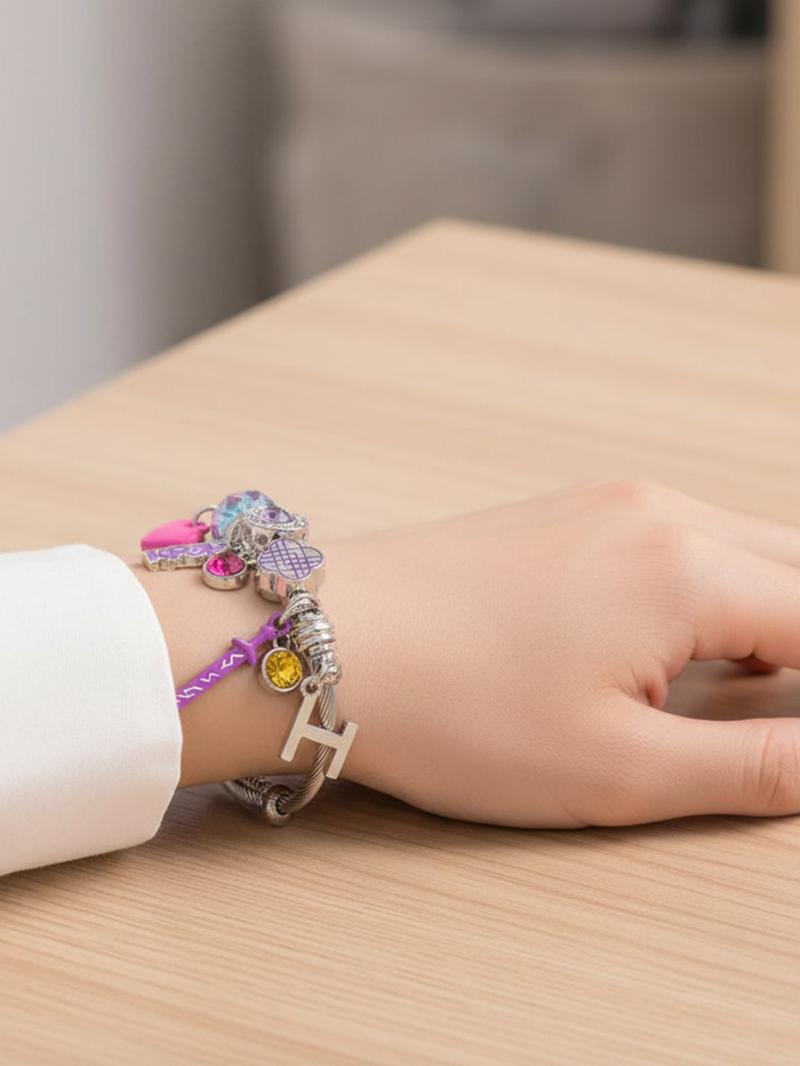 New Style K-POP: Demon Hunter Group Bracelet for Women, Cartoon Diamond-Inlaid Pendant Open Stainless Steel Bangle Jewelry, "K-POP Demon Hunters" Same Style, Charm Bracelets