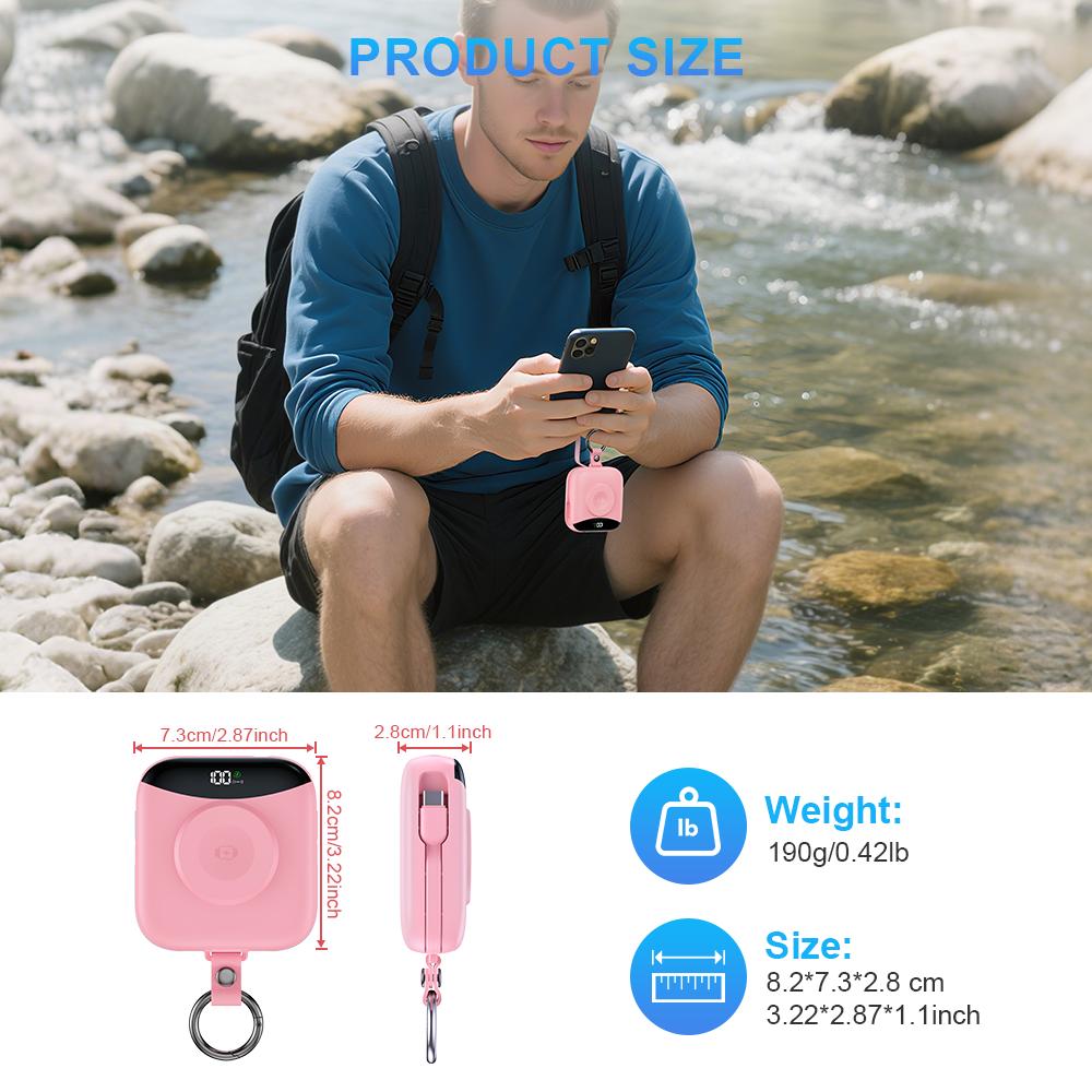 Diamuar Portable Charger, 10000mAh 22.5W Fast Charging Power Bank with Built-in Cables, Travel Essential Battery Pack with LED Display, Keychain Battery Phone Charger for iPhone, iWatch 10/9/8/7/6/SE/5/4